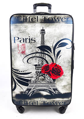 Велика валіза зі шкірозамінника на 4 колесах 3D малюнок Eiffel Tower Paris 77х47х29+5 см