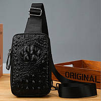 Нагрудная сумка из натуральной кожи, кожаная модная трендовая молодежная мужская сумка черная