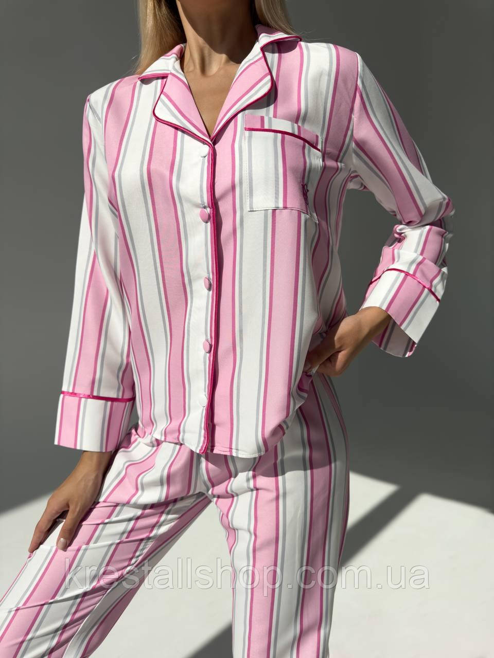Жіноча піжама Victoria's Secret, вузька піжама, піжама в смужку біло-рожевий, нічна піжама,сорочка, штани