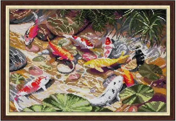 Набір для вишивання за нанесеною на канву схемою "Nine carps". AIDA 14CT printed 41*29 см