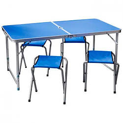 Стіл-валіза складаний для пікніка Folding Table алюмінієвий із чотирма стільцями Синій