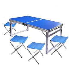 Стіл-валіза складаний посилений для пікніка Folding Table з чотирма стільцями Синій