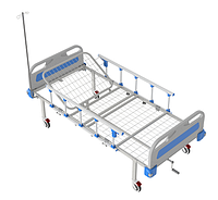 Кровать медицинская функциональная АТОН КФ-2-МП-БП-ОП-Ш-К75 (пластиковые быльца, ограждения, штатив), (5812)