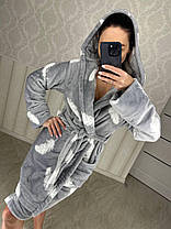 Сірий жіночий теплий плюшевий домашній халат із пір'ям ТУРЦІЯ, фото 5