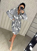 Сірий жіночий теплий плюшевий домашній халат із пір'ям ТУРЦІЯ, фото 4