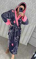 Гарний теплий жіночий довгий махровий халат із серцями Туреччина, фото 4