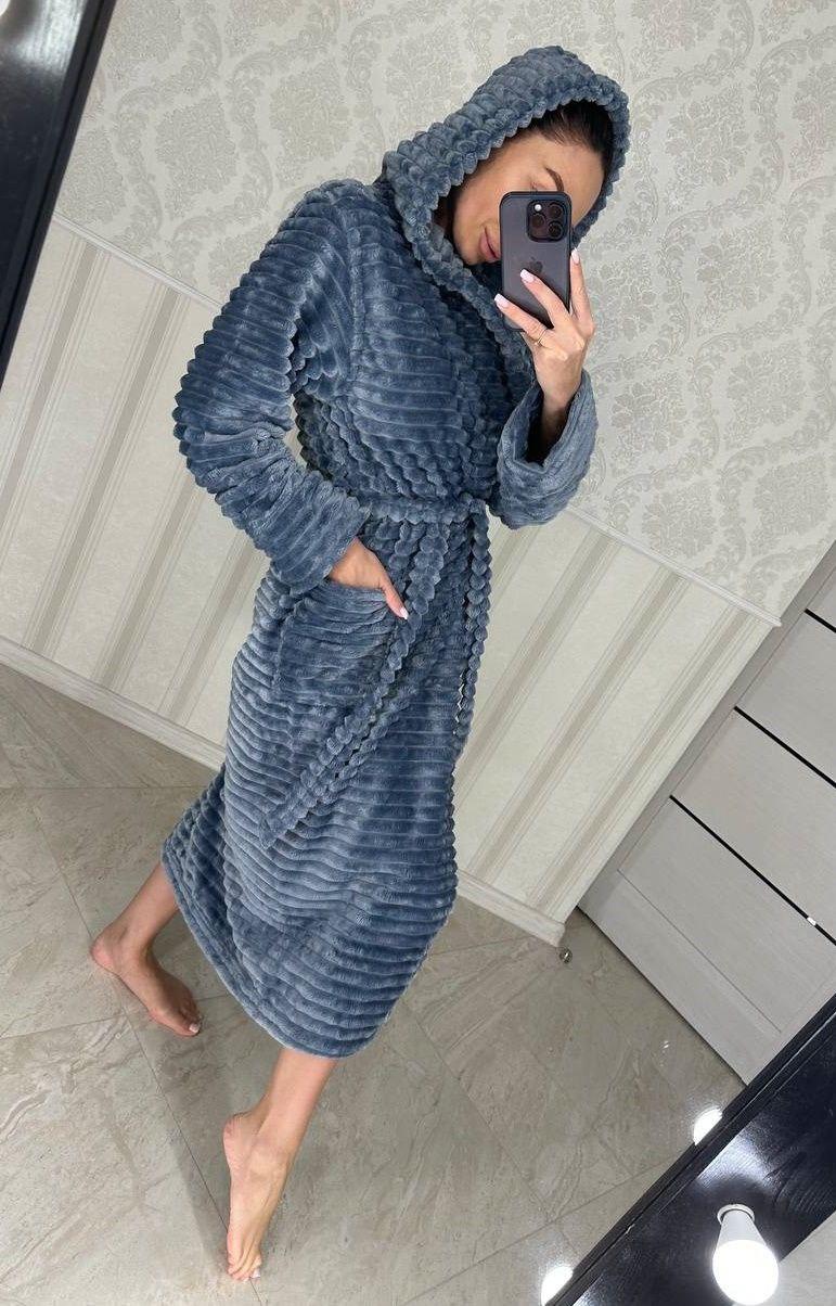 Довгий халат сірий у смужку домашній Туреччина