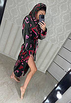 Жіночий теплий халат із капюшоном і поясом чорний Туреччина, фото 5