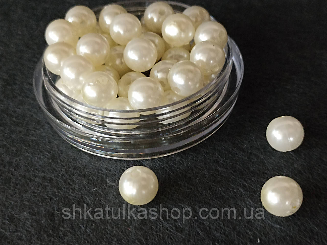 Намистини перли пластик 10мм (20гр) колір айворі перламутр, фото 1