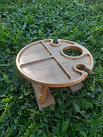 Винний столик , менажниця на ніжках з натурального дерева з отвором для пляшки