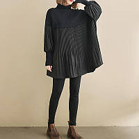 Роскошный черный свитер женский с плиссировкой размера плюс Max Lulu