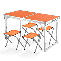 Стіл-валіза складна посилена для пікніка Folding Table з чотирма стільцями, Помаранчевий