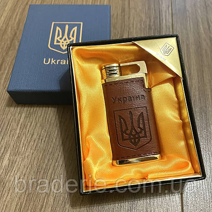 Запальничка подарункова Україна HL-323 газова з гострим полум'ям у шкірі, фото 1