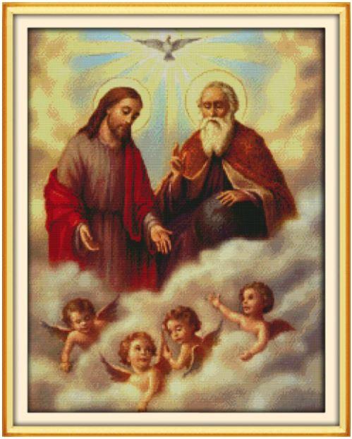 Набір для вишивання за нанесеною на канву схемою "Jesus and cherubs". AIDA 14CT printed 46*57 см, фото 1