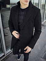 Мужское кашемировое черное пальто классическое однобортное L
