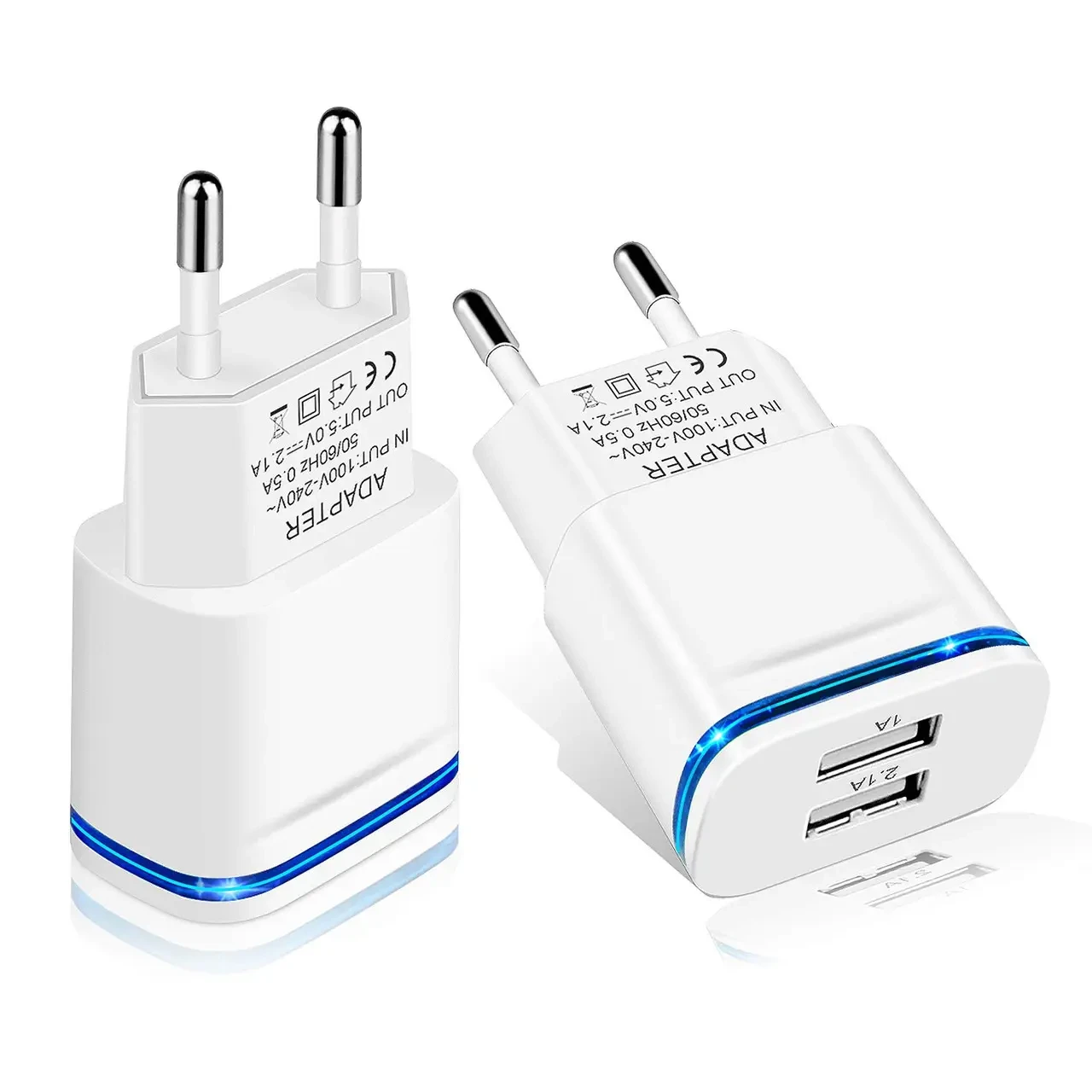 USB зарядний пристрій для телефонів і планшетів на 2 роз'єми LUOATIP, 3-Pack Travel Charger 2.1A/5V