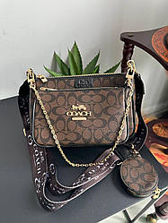 Жіноча сумка Коуч коричнева Coach Brown multi Poshette
