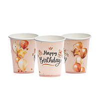 Набір паперових стаканів принт Happy Birthday кульки 250мл 5шт