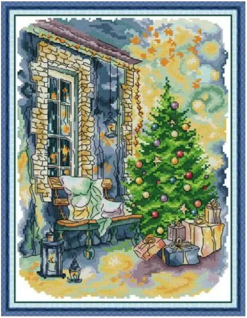 Набір для вишивання за нанесеною на канву схемою "Christmas tree in ...". AIDA 14CT printed 29*36 см