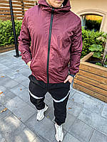 Крутая мужская молодежная ветровка с капюшоном весна осень, стильная куртка на молнии бордо