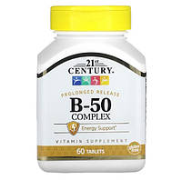Комплекс витаминов группы Б B-50, 21st Century, замедленное высвобождение, 60 таблеток