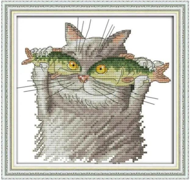 Набір для вишивання за нанесеною на канву схемою "I Love Fish". AIDA 14CT printed 21*20 см