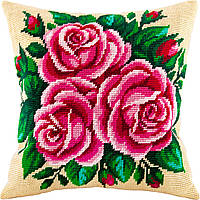 Набор для вышивки подушки крестом Розовые розы Страмин с пряжей Zweigart полукрест нитками мулине 40х40 см