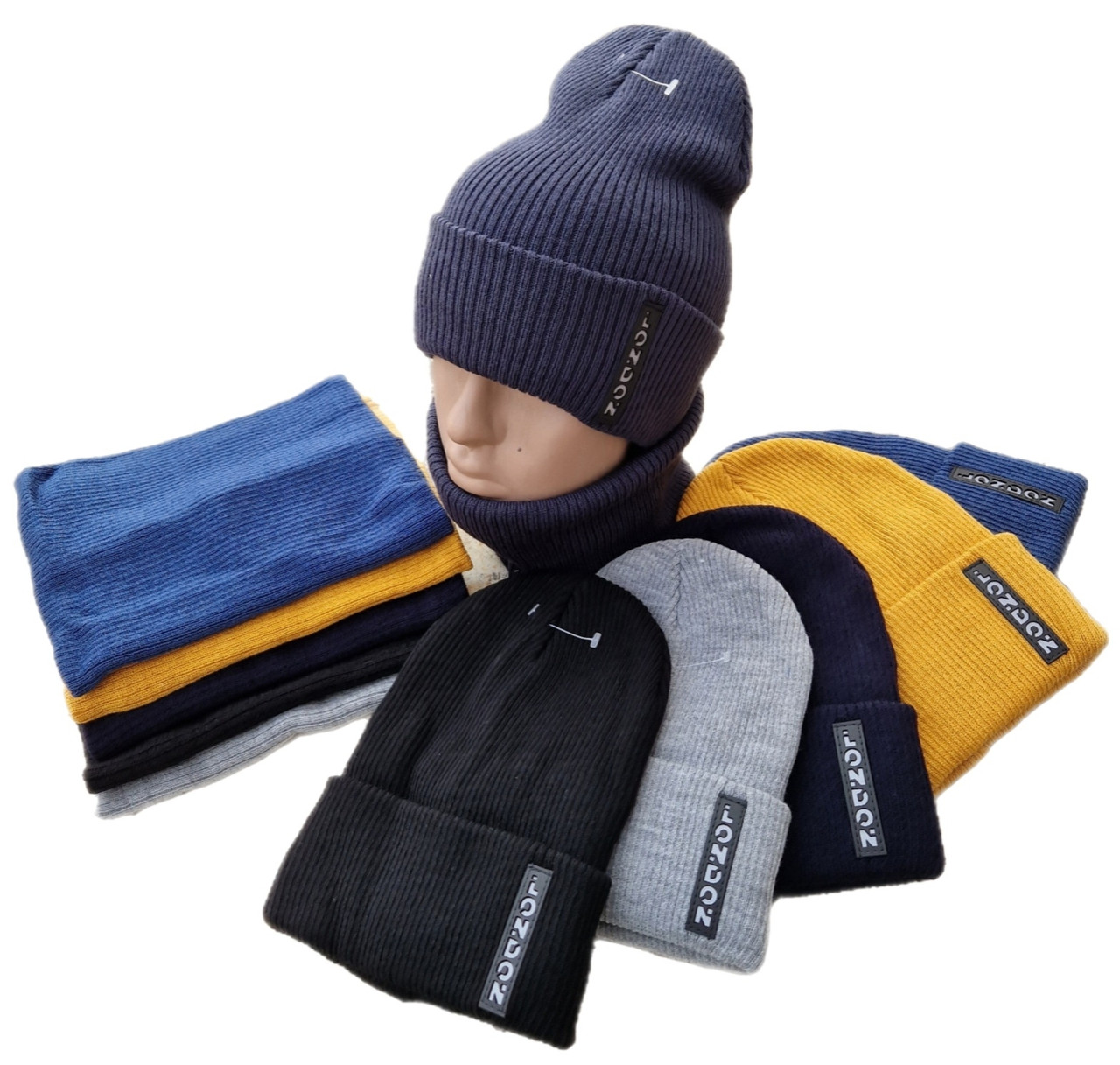 Оптом 91042 Комплект фліс для хлопчика-підлітка шапка будиночок "LONDON" і снуд, 2-15 років, різні кольори