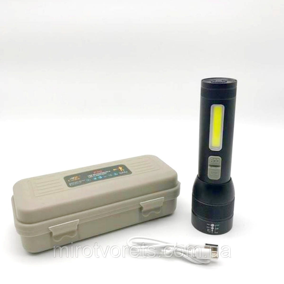 Ліхтар акумуляторний CB-C21-P90+COB, Li-Ion акумулят., zoom, ЗП microUSB, Box
