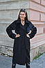 Чорне довге жіноче зимове кашемірове двобортне пальто з поясом, фото 3