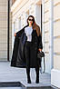 Чорне довге жіноче зимове кашемірове двобортне пальто з поясом, фото 7