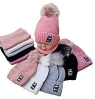 91039. Комплект зимовий для дівчинки шапка й баф "MEOW" , різні кольори (2-6 років)