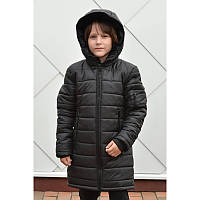 Детская зимняя удлиненная куртка / пальто пуховик для мальчика Pleses, цвет черный, размеры 122-170