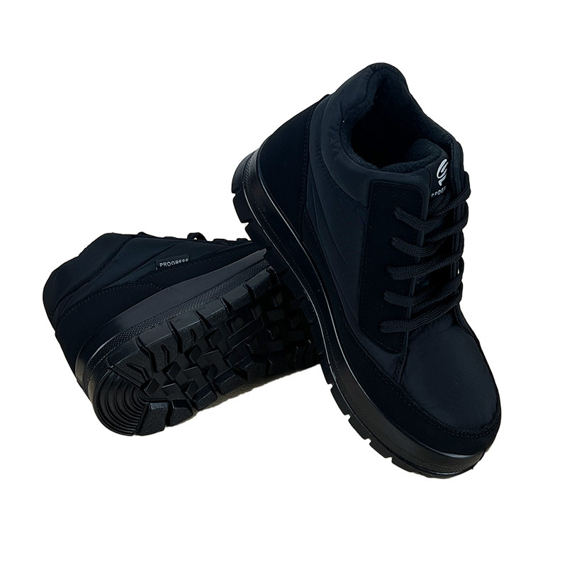 Дутики жіночі черевики короткі Progres чорні на шнурівці 14501-10