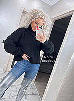 Вязаный теплый свитер оверсайз с широкими рукавами и воротником стойкой (р. 42-48) 90sv3273