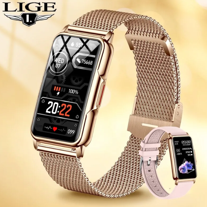 Смарт-годинник жіночий Smart Watch Lige металевий фітнес смарт годинник класичний, золотий