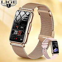 Женские Смарт часы Smart Watch Lige металлические смарт-часы классические золотые