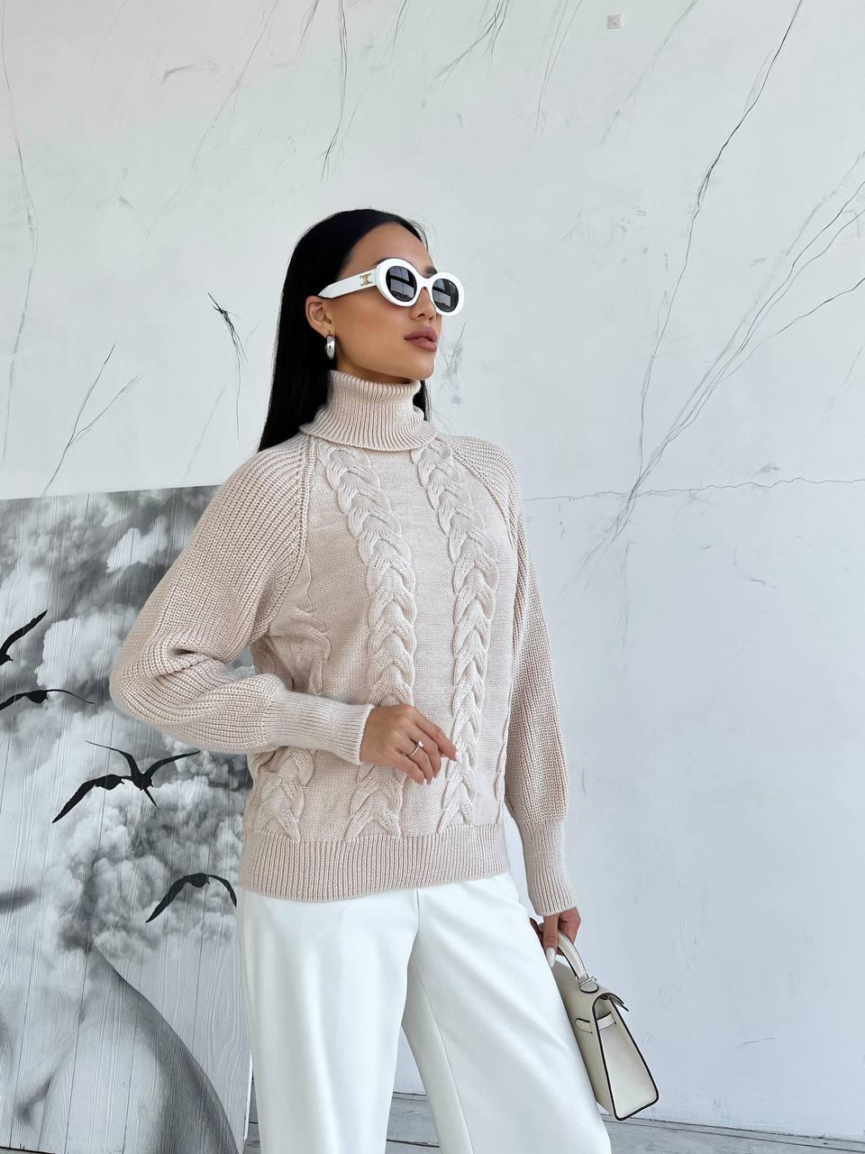 Жіночий теплий светр із коміром-стійкою з в'язкою коса (р. 42-46) 4sv3288, фото 1