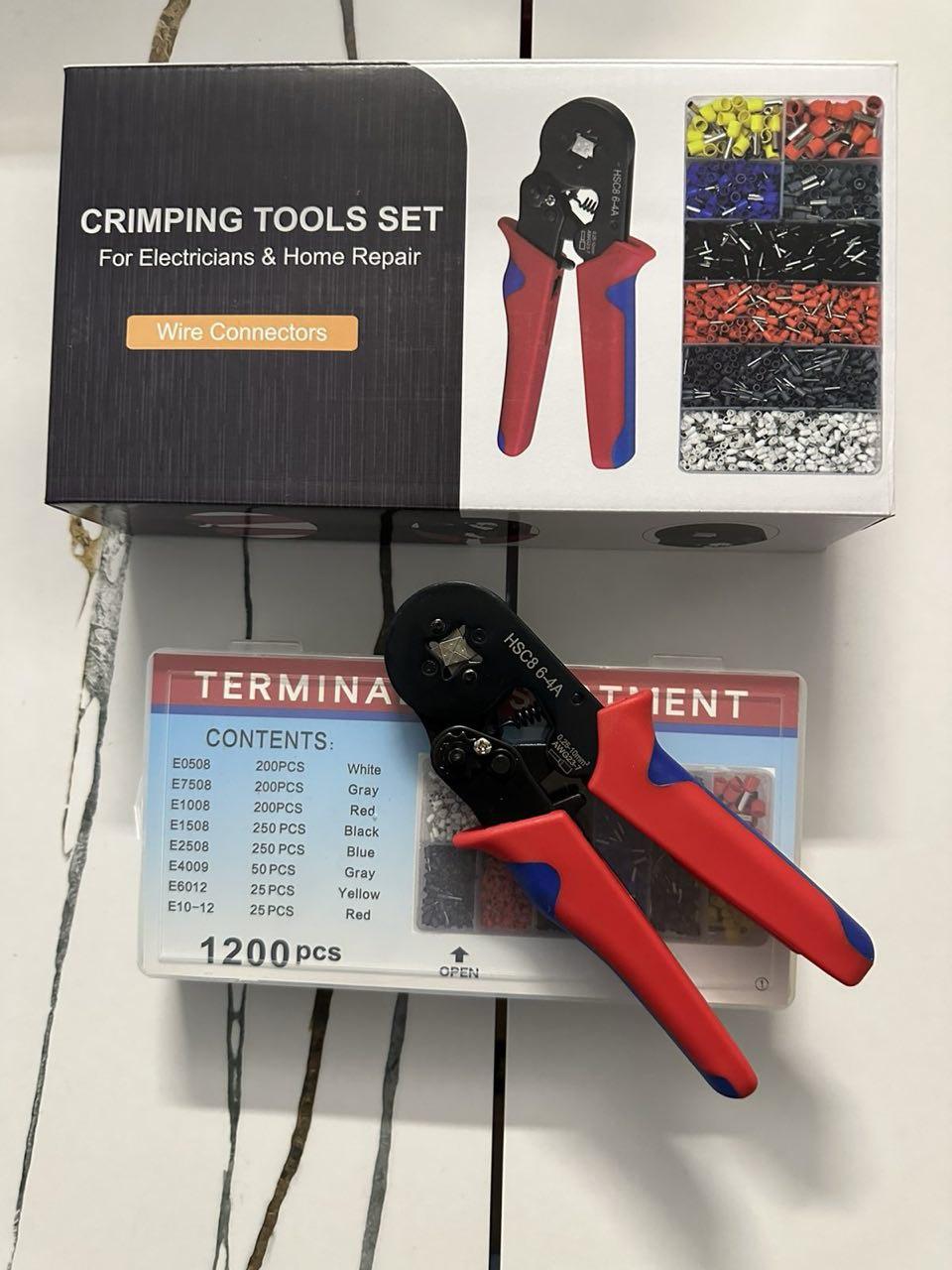 Набір електрика: крімпер 4 кулачка + набір наконечників 1200 шт, фото 1