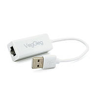 Контролер USB 2.0 to Ethernet VEGGIEG - Мережевий адаптер 10 / 100Mbps з проводом, RTL-8152B, White,