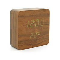 Електронний годинник VST-872S Wooden (Brown), з датчиком температури та вологості, будильник, живлення від