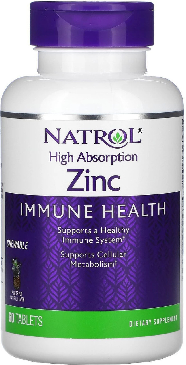 Цинк Natrol High Absorption Zinc 60 Tablets (Natural Pineapple), фото 1
