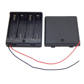 Батарейний відсік для 4 батарейок АА з провідниками, вимикачем і знімною кришкою.
