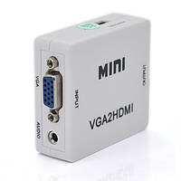 Конвертер Mini, VGA2HDMI, ВИХІД HDMI (мама), на ВХІД VGA (мама) 720P / 1080P, White, BOX