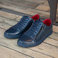 Мужские туфли класические повседневные отличное качество Шкіряні кеди синього кольору Размер 41 мужские туфли