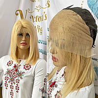 Натуральный парик большая система кожи славянские детские волосы тёплый блонд
