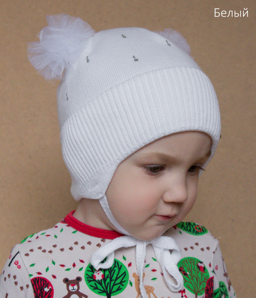Біла Дитяча шапка з бантиками весняна демісезонна осінь для дівчинки