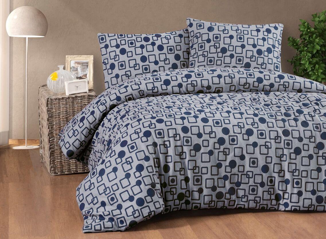 Фланелева постільна білизна Cotton Collection Gomet Blue двоспальний євро 200х220см