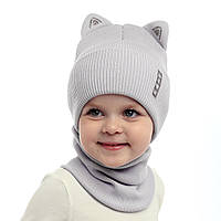 Шапка з вушками кішки для дівчинки на 3 4 роки 5 6 7 років, Красиві дитячі шапочки спицями