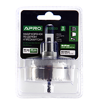 Набір коронок кільцевих по дереву і г/к 9пр (Ø26,32,36,45,50,56,63мм) h20мм APRO, фото 3